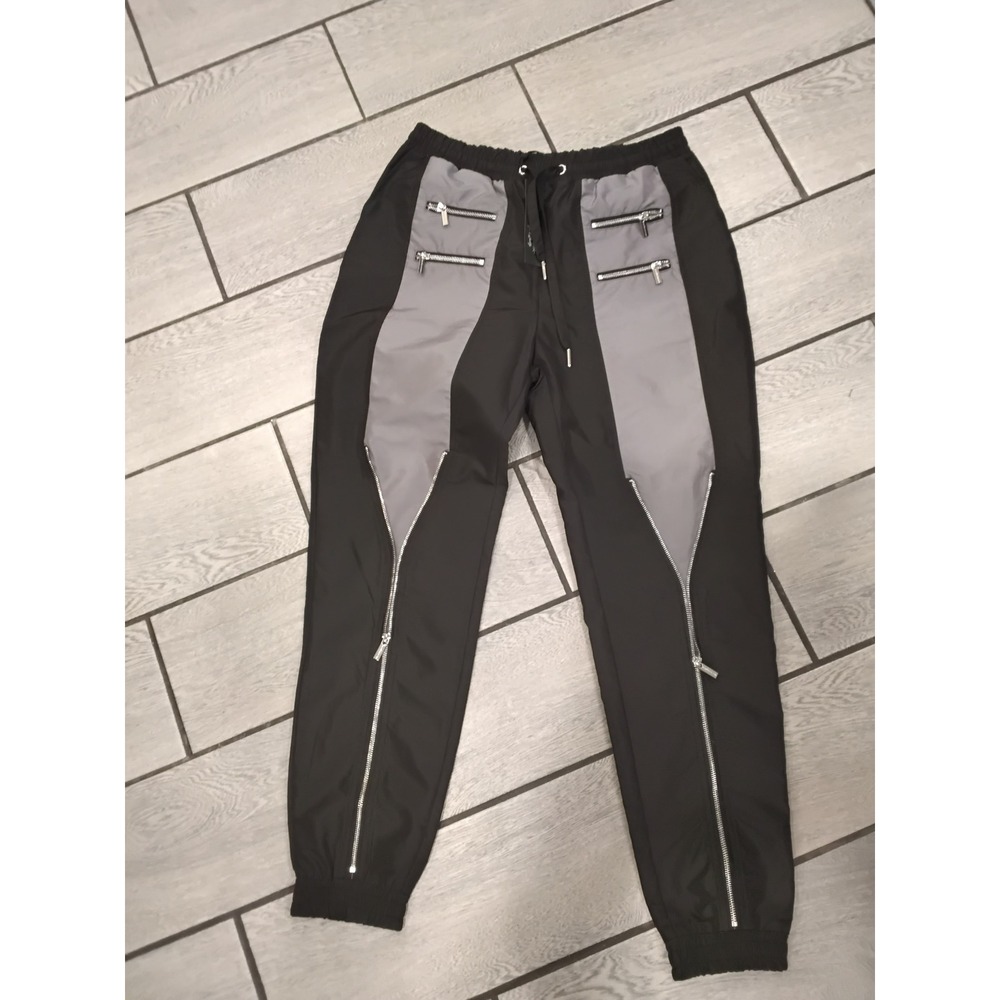 MANIERE‎ DE VOIR Black Grey Zipper Cargo Track Pants Joggers Size 12